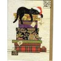 Carte de voeux de Noël et Fin d'Année Bug Art - Cat Present - 12x17 cm